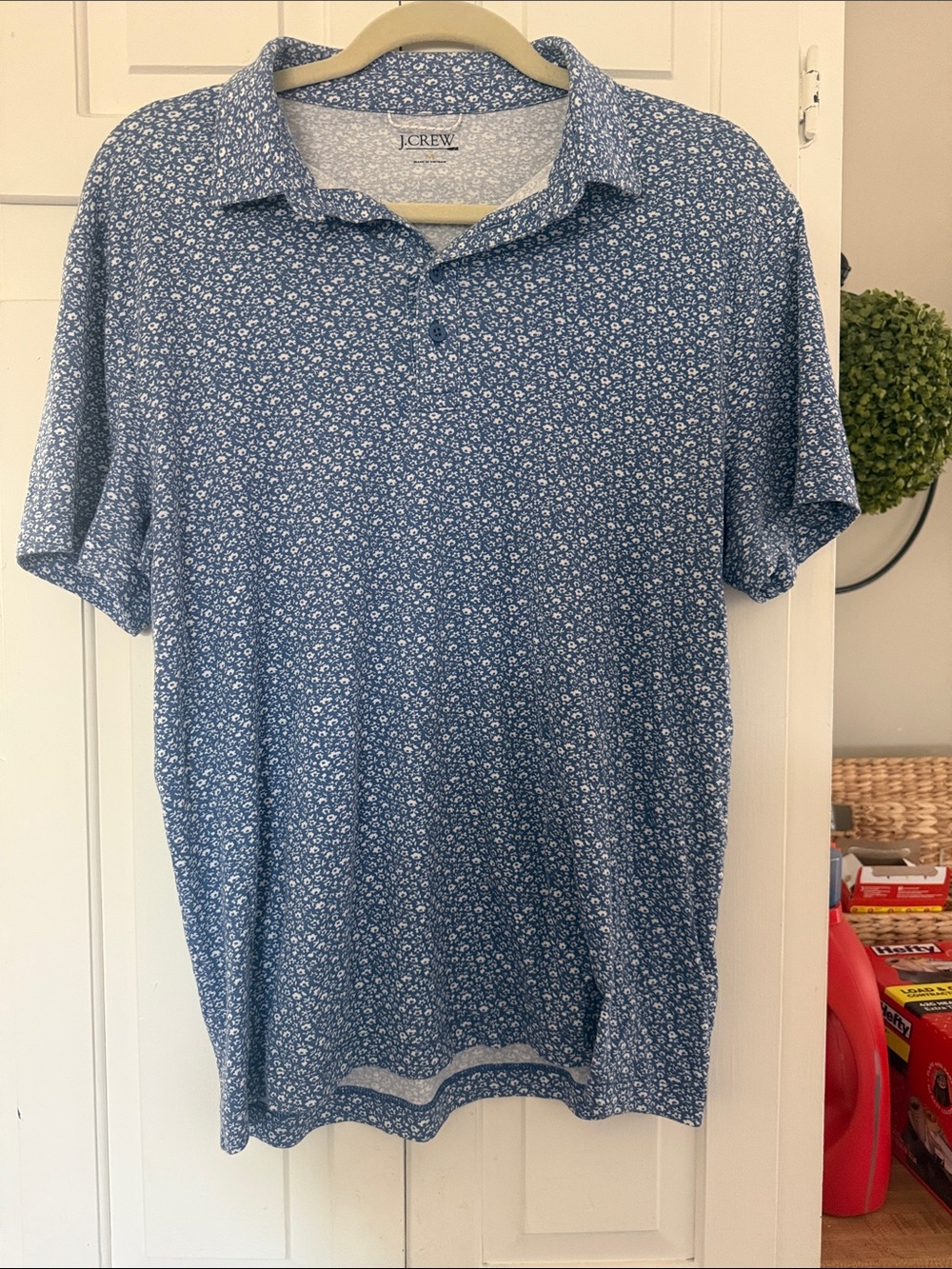 J. Crew Blue Micro Floral Polo